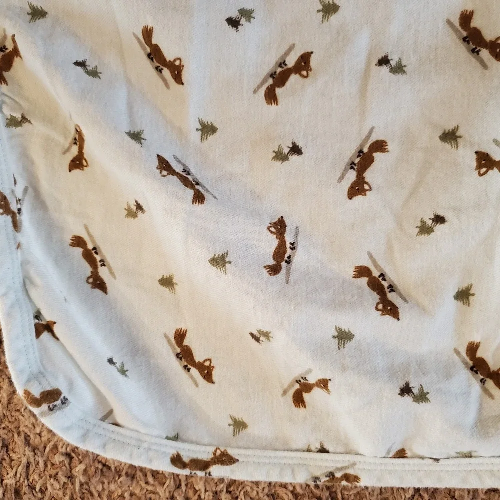 Old Navy 2007 Blue Cotton Flannel Fox Baby Blanket‎ Tree Swaddle 42x42